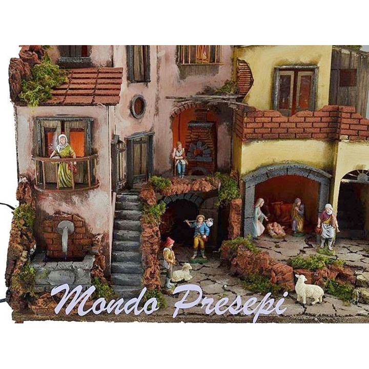 Crib full of statues, lights and fountain 60x40