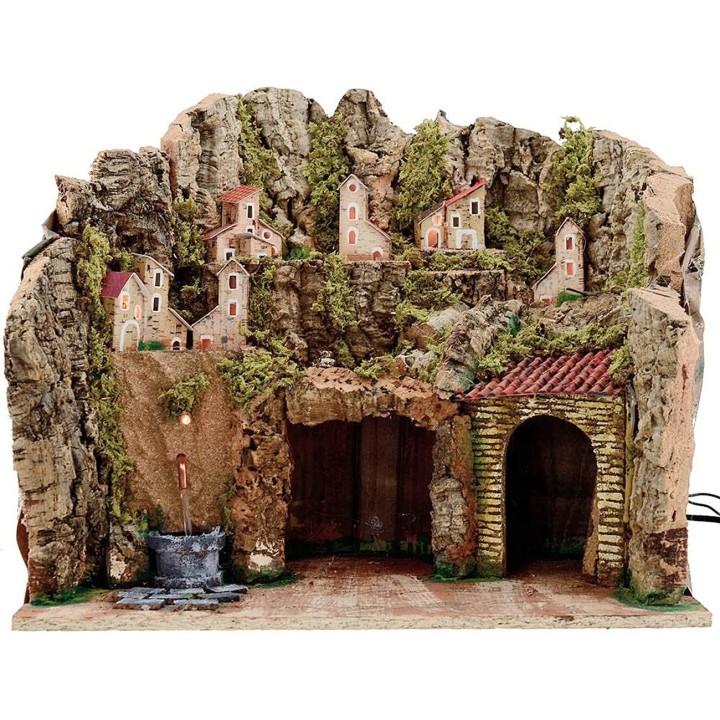 Presepe con Fontana e luci cm 45x30x38 h.