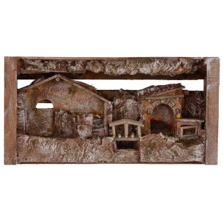 Pesebre con cabaña y tienda cm 36x11x18 h