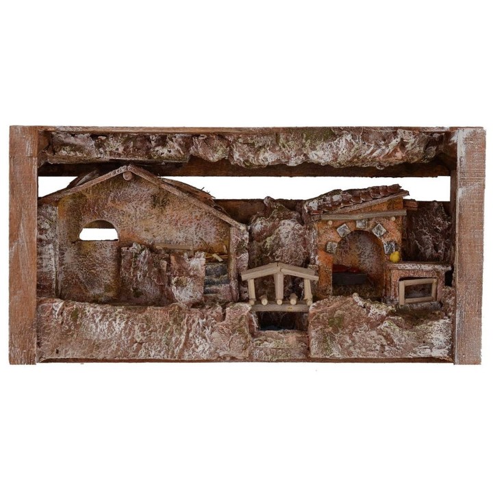 Pesebre con cabaña y tienda cm 36x11x18 h