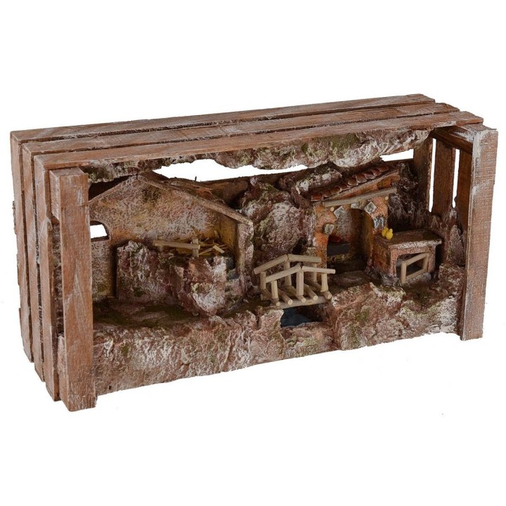 Pesebre con cabaña y tienda cm 36x11x18 h
