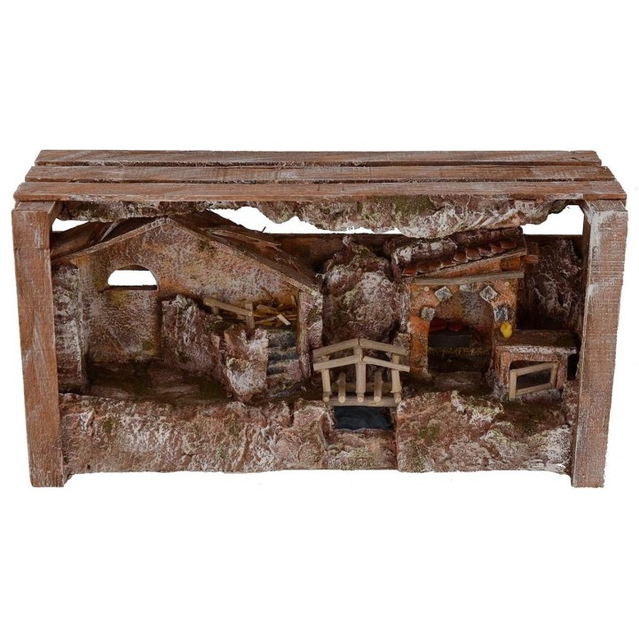 Presepe with hut and shop cm 36x11x18 h