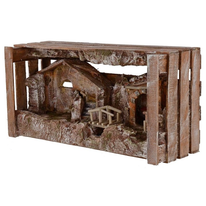 Presepe with hut and shop cm 36x11x18 h