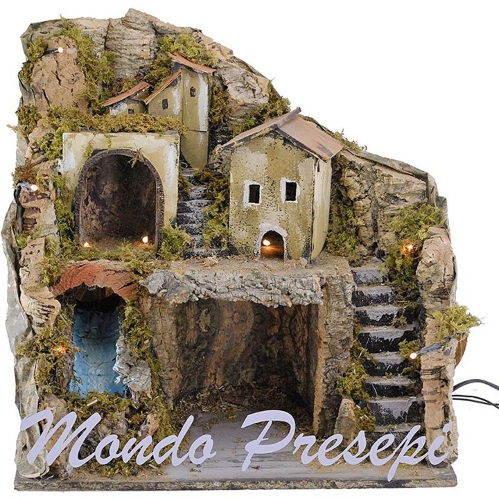Presepe con cascata e luci cm 40x30x38