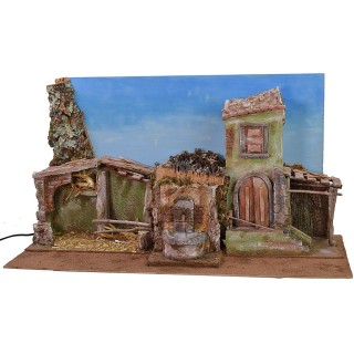 Presepe con cielo e fontana funzionante cm 70x29x37 h