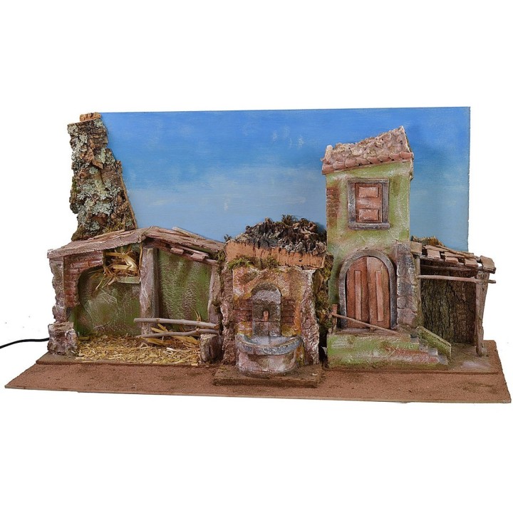 Pesebre con cielo y fuente funcional de 70x29x37 cm h