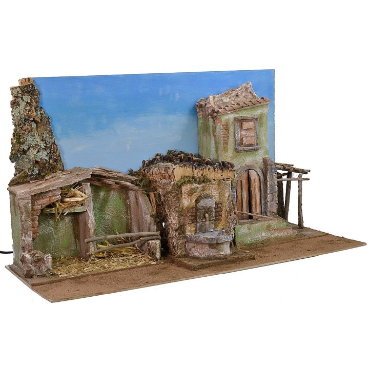 Presepe con cielo e fontana funzionante cm 70x29x37 h