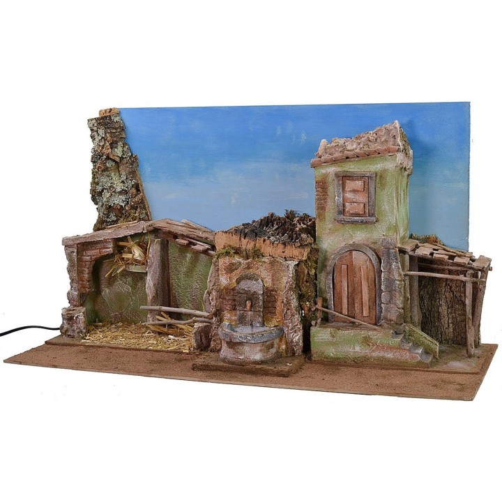 Pesebre con cielo y fuente funcional de 70x29x37 cm h