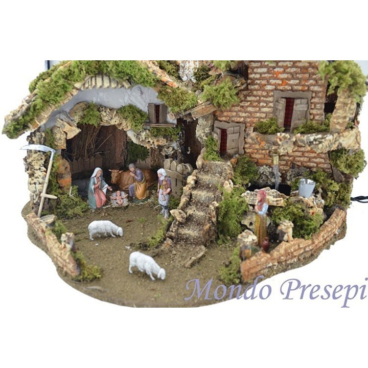 Presepe con fontana e luci completo cm 56x37x42 h