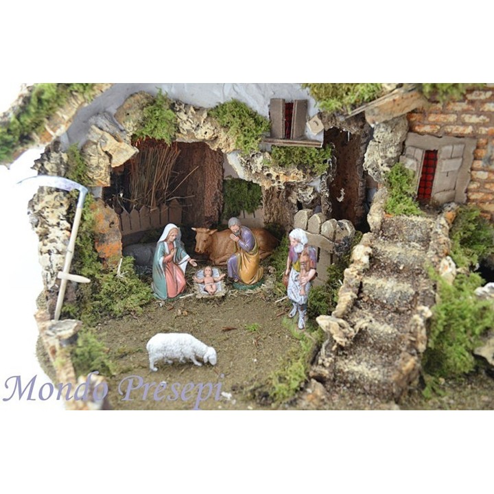 Nativity scene with the fountain and lights complete