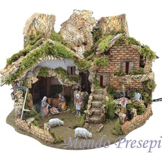 Pesebre con fuente y luces completo