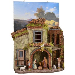 Pesebre con cuadro para colgar completo de estatuas Landi de
