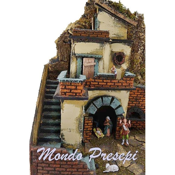 Presepe con statue Landi fuoco e luci cm 40x29x44 h.