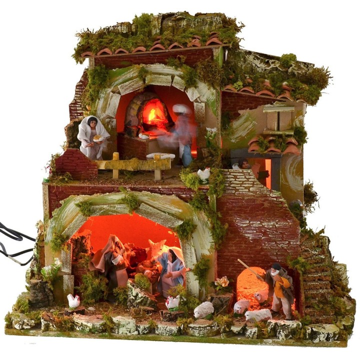 Pesebre con estatuas en movimiento cm 57x37x50 h