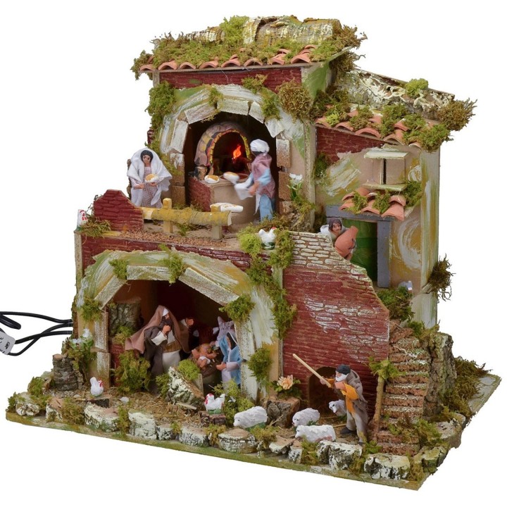 Pesebre con estatuas en movimiento cm 57x37x50 h
