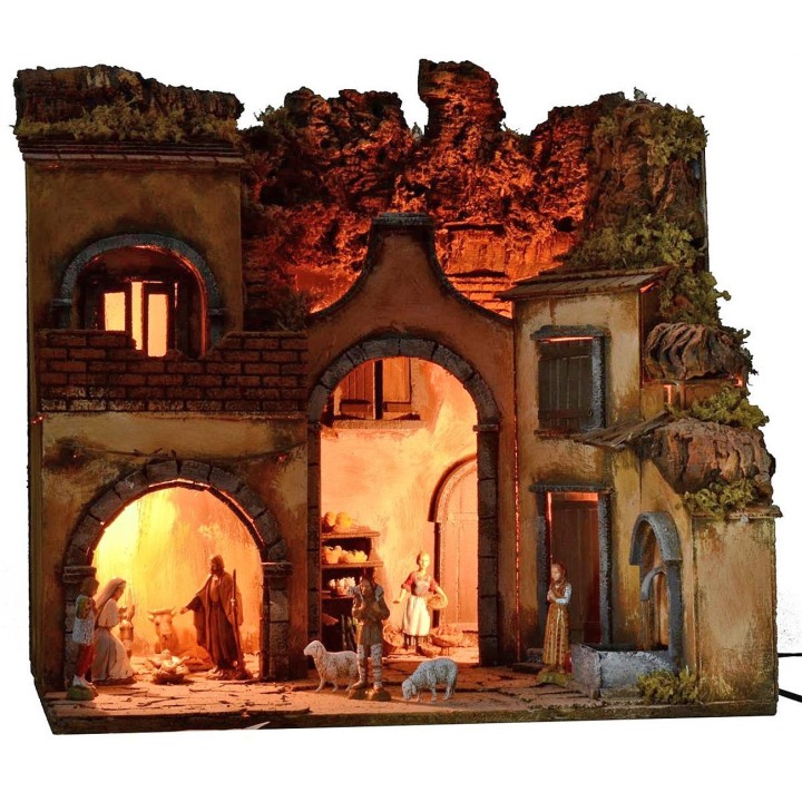 Illuminated nativity scene complete with Landi Moranduzzo