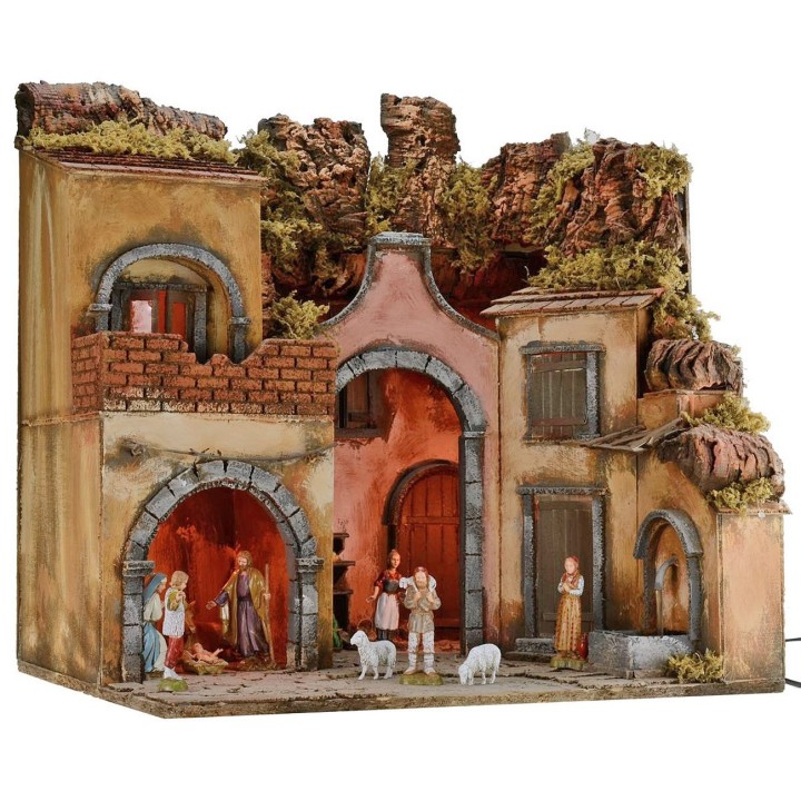Illuminated nativity scene complete with Landi Moranduzzo