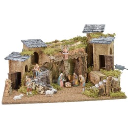 Illuminated nativity scene complete with Landi statues cm