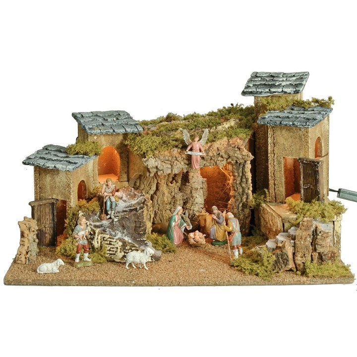 Belén iluminado completo con estatuas Landi de 57x34x31,5 cm h