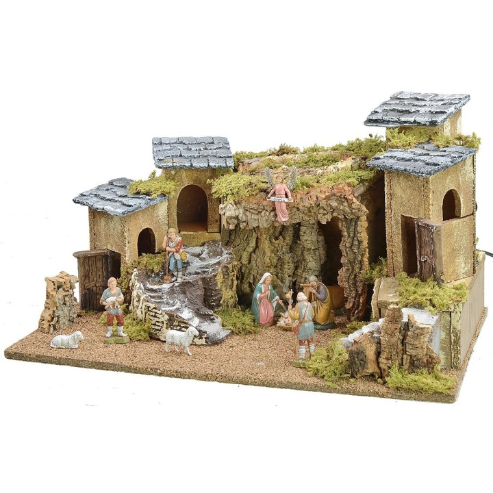 Illuminated nativity scene complete with Landi statues cm