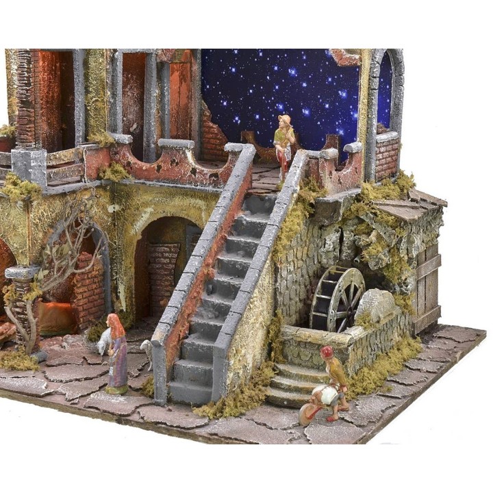 Presepe illuminato completo di statue Landi con cielo stellato