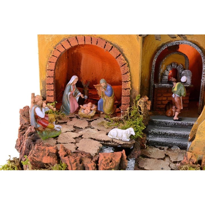 Illuminated nativity scene complete with Landi statues with