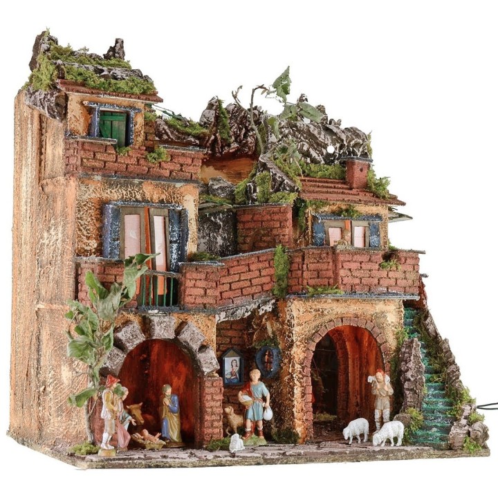 Presepe illuminato completo di statue Landi con specchio