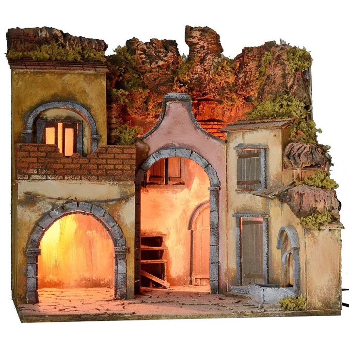 Illuminated nativity scene with functioning fountain cm