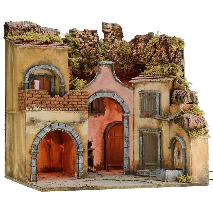 Illuminated nativity scene with functioning fountain cm