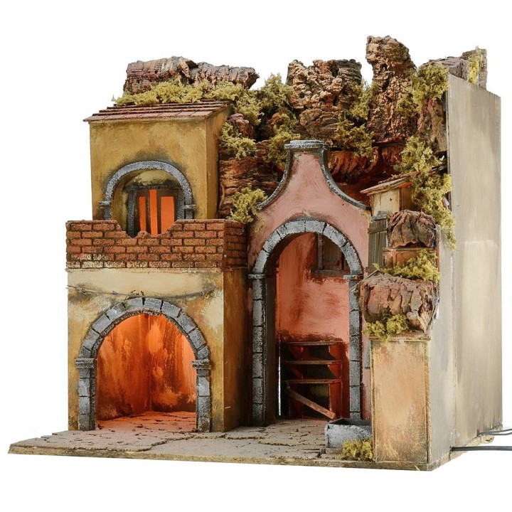 Illuminated nativity scene with functioning fountain cm