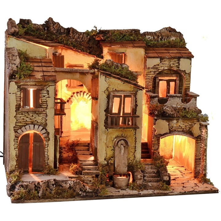 Illuminated nativity scene with functioning fountain cm