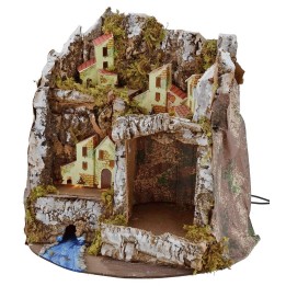 Belén iluminado con cueva de 27x17x26 cm h