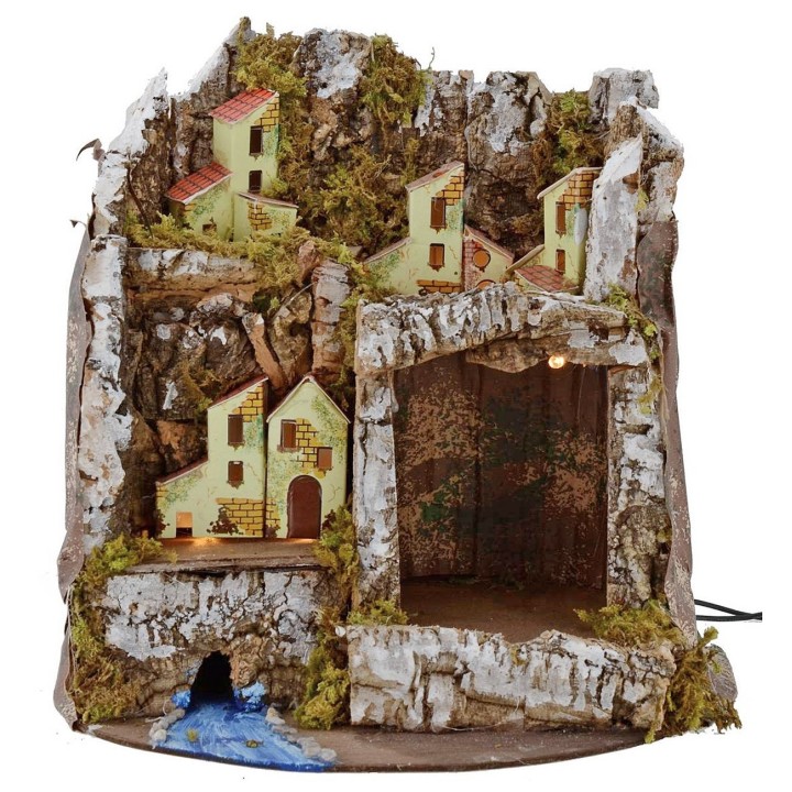 Belén iluminado con cueva de 27x17x26 cm h