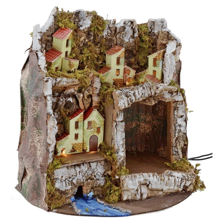 Presepe illuminated with grotto cm 27x17x26 h
