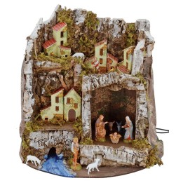 Presepe illuminato con grotta e statue Landi cm 27x17x26 h