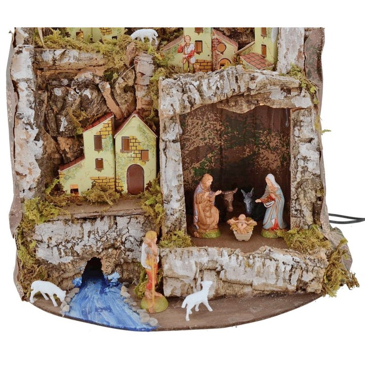 Pesebre iluminado con cueva y estatuas Landi cm 27x17x26 h