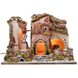 Presepe illuminato con macina funzionante cm 60x40x45 h