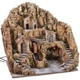 Pesebre iluminado con molino de agua y cascada de 53x45x49 cm h