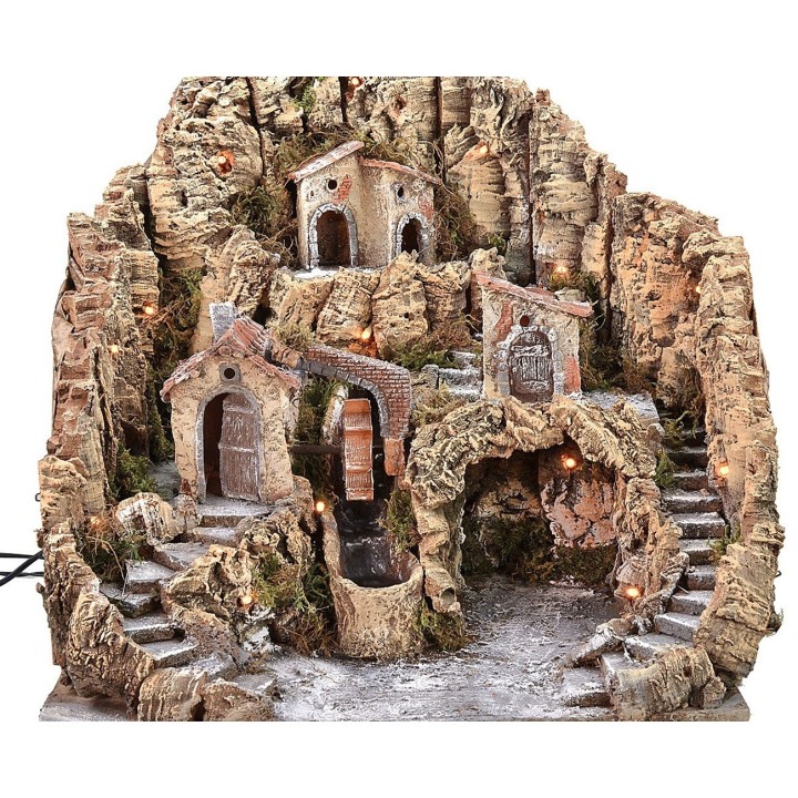 Illuminated nativity scene with water mill cm 53x45x49 h