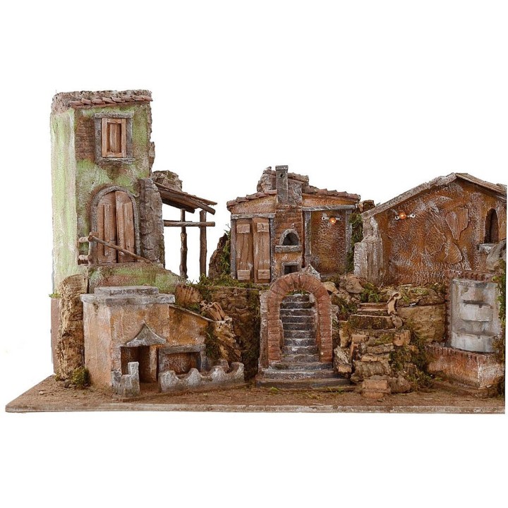 Presepe illuminated with landscape and fountain functioning cm