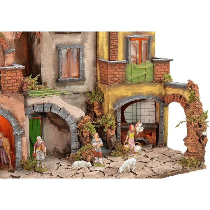 Illuminated Neapolitan nativity scene complete with Landi