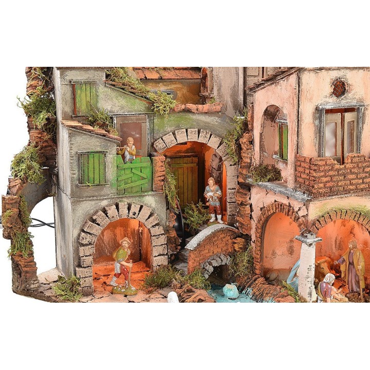 Illuminated Neapolitan nativity scene complete with Landi