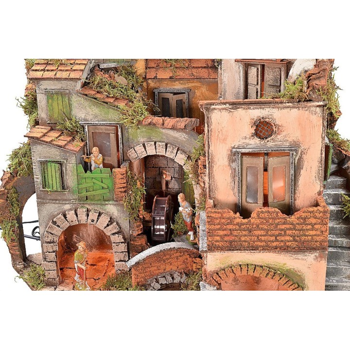 Illuminated Neapolitan nativity scene complete with Landi
