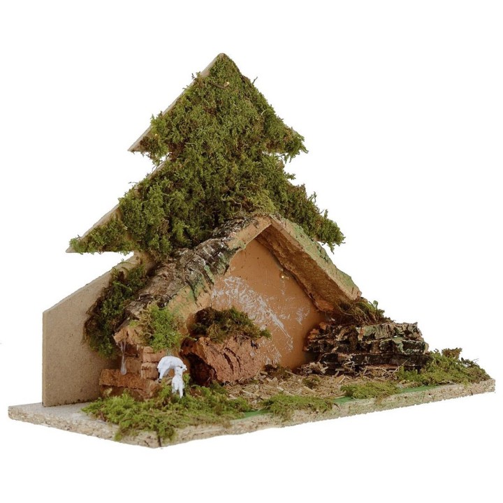 Árbol con cabaña iluminados con luces LED a pilas de 33x15x25,5