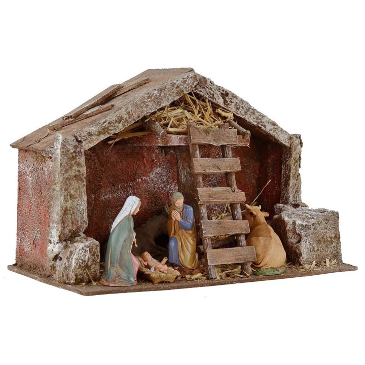 Capanna completa con Natività Landi 10 cm e scala cm 29x15x19 h