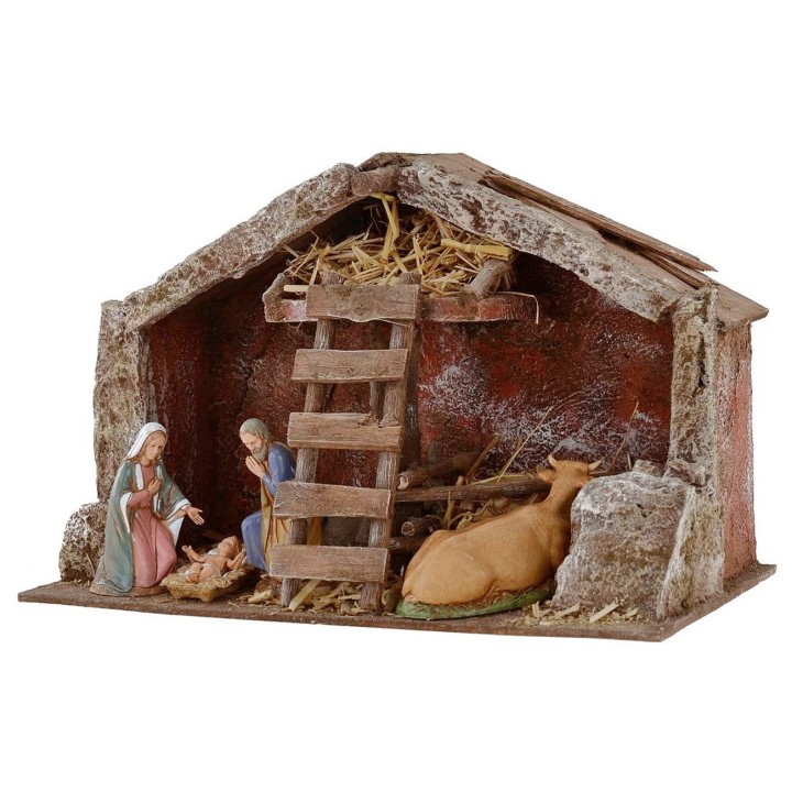 Full hut with Nativity Landi 10 cm and scale cm 29x15x19 h