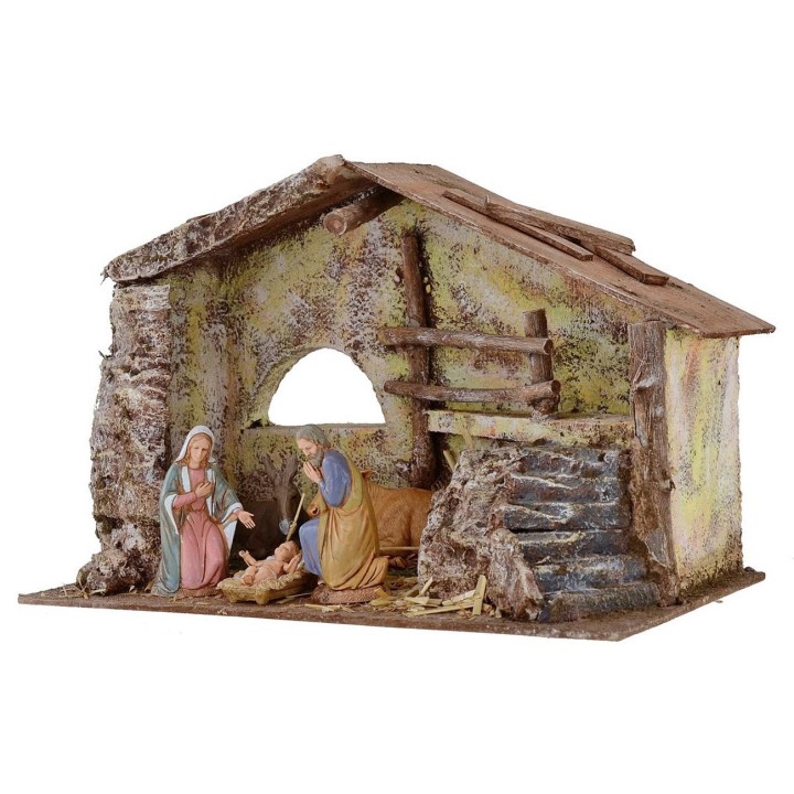 Capanna completa di Natività Landi 10 cm con scalinata e