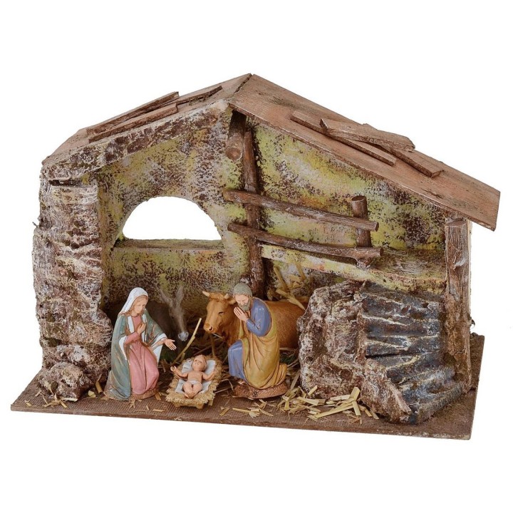 Hut complete with Landi Nativity 10 cm with staircase and barn