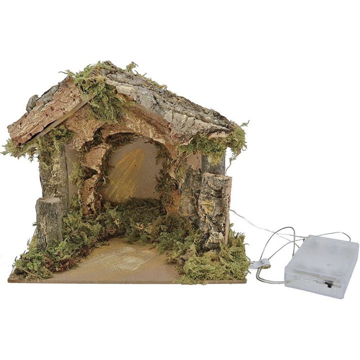 Capanna con luci a batteria per presepe cm 20x14x17 h.