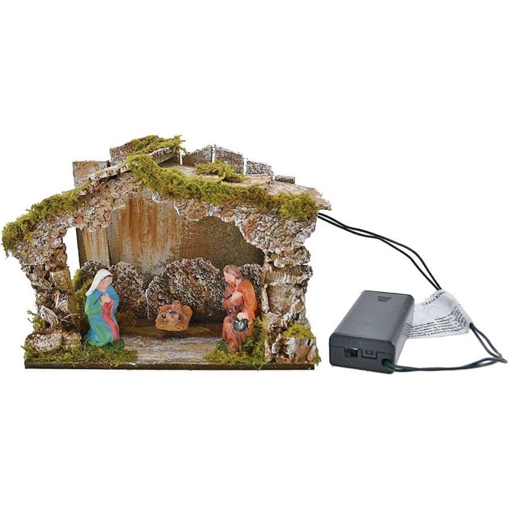 Capanna con natività e luce a batteria - Grotta presepe